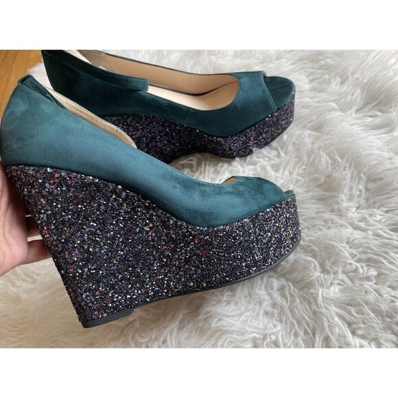 Boutique 9 Women’s Size 10 Sparkle platform Wedge Shoes Peep toe Heels - Picture 10 of 11